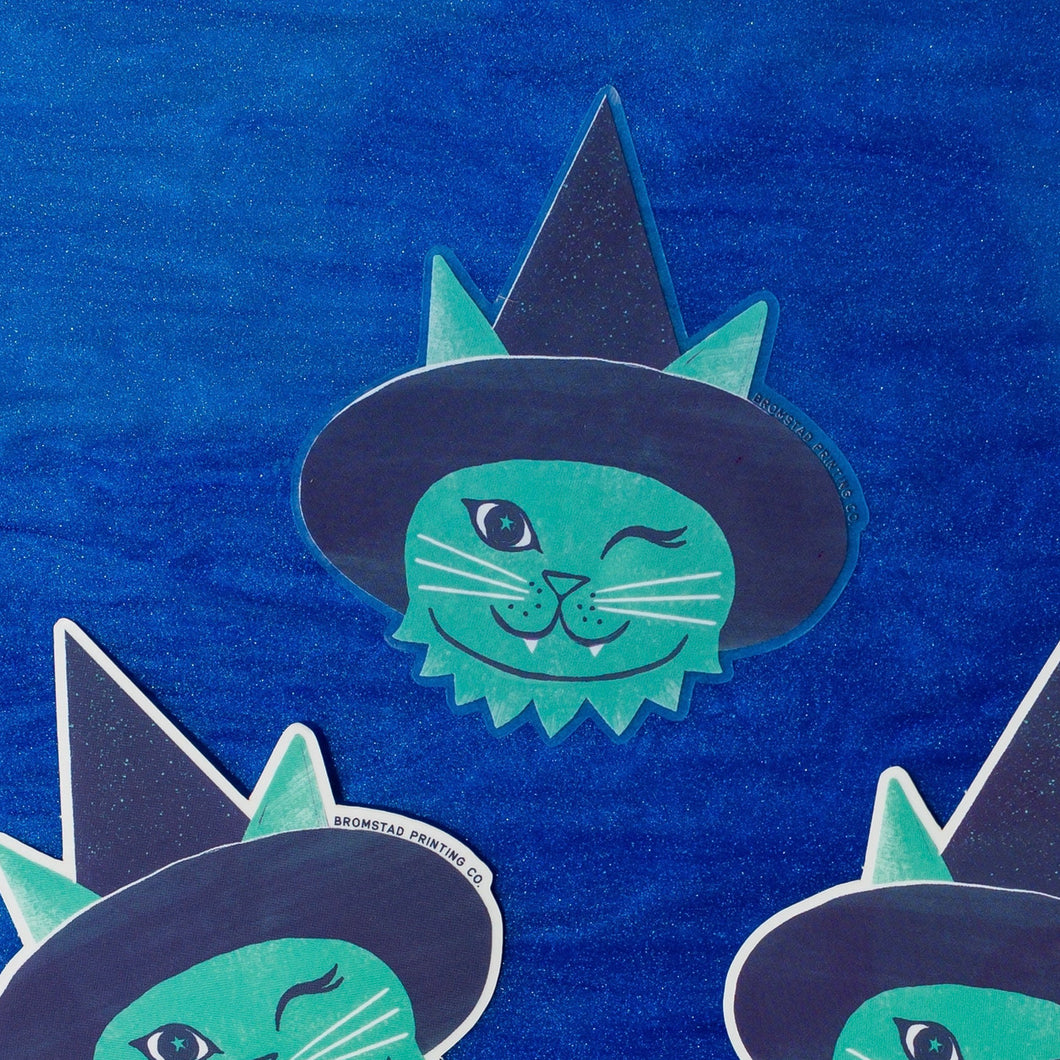 Green Cat Witch Sticker