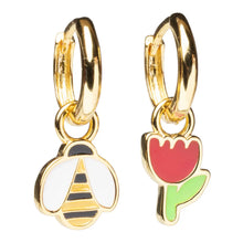 Load image into Gallery viewer, Honeybee &amp; Flower Hoop Earrings
