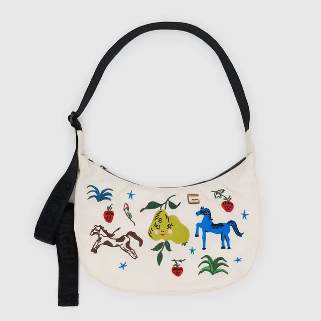 Medium Nylon Crescent Bag- Embroidered Painted Prairie - Tigertree