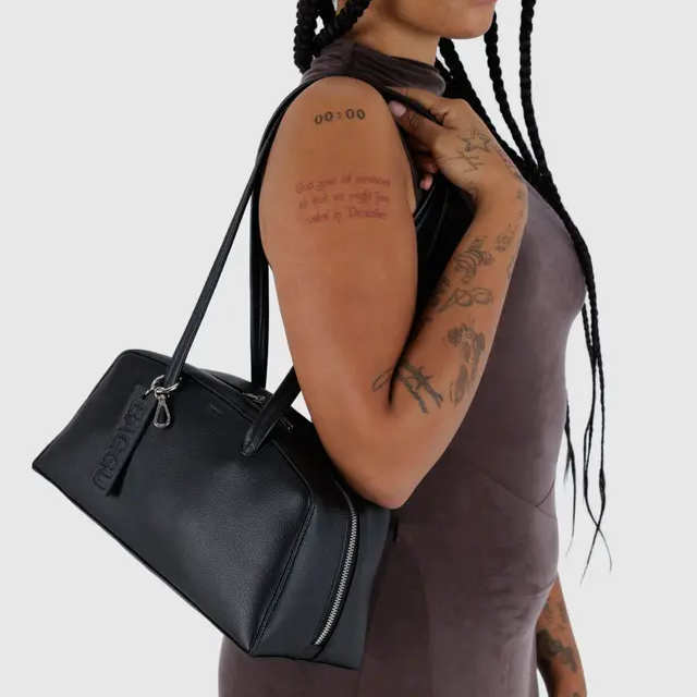 Recycled Leather Bowler Bag- Black