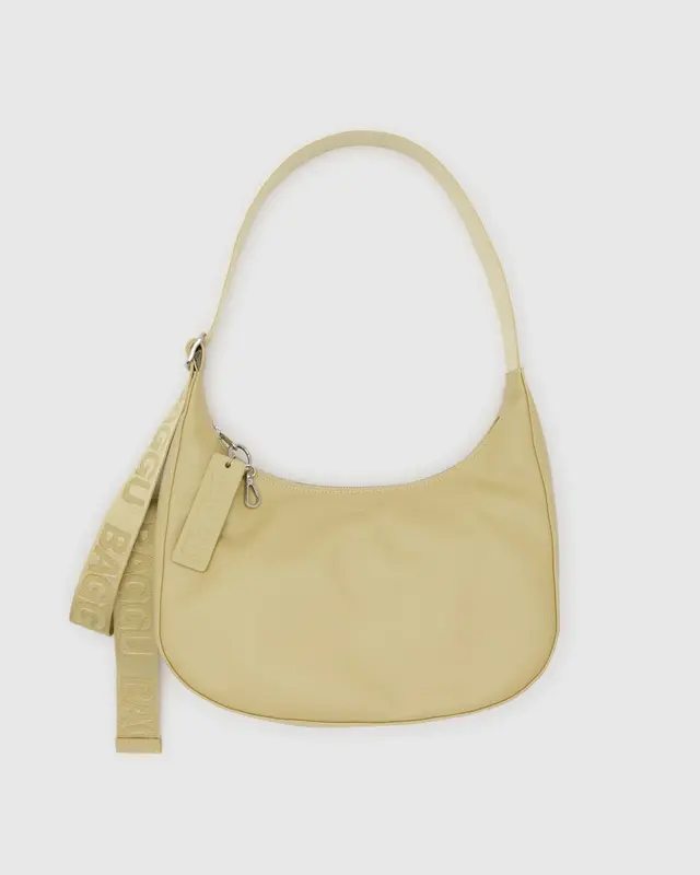 Medium Recycled Leather Crescent Bag- Straw