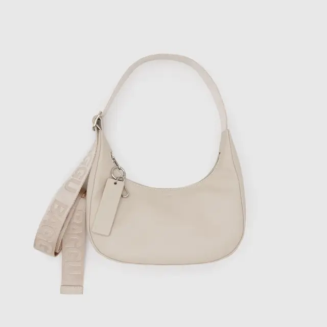 Small Recycled Leather Crescent Bag- Stone