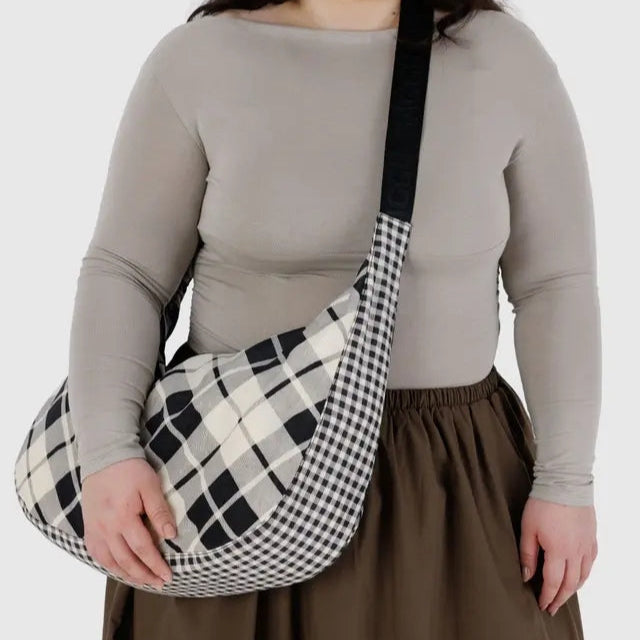 Large Nylon Crescent Bag - Mixed Plaid - Tigertree