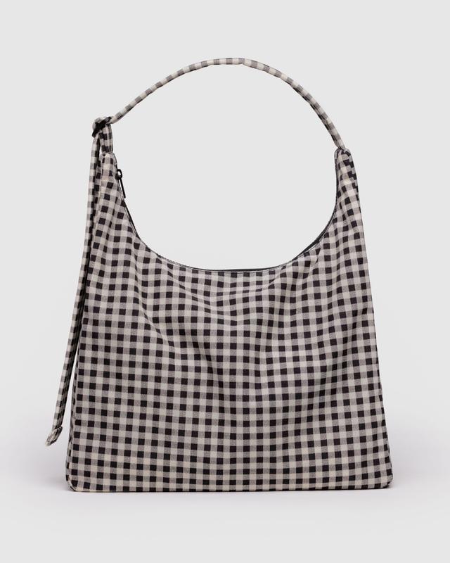 Nylon Shoulder Bag- Black & White Gingham
