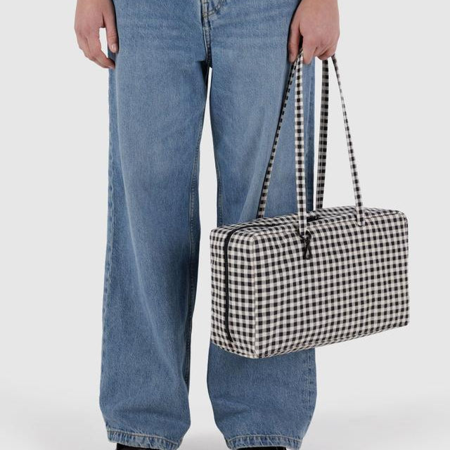 Medium Nylon Bowler Bag- Black +& White Gingham - Tigertree