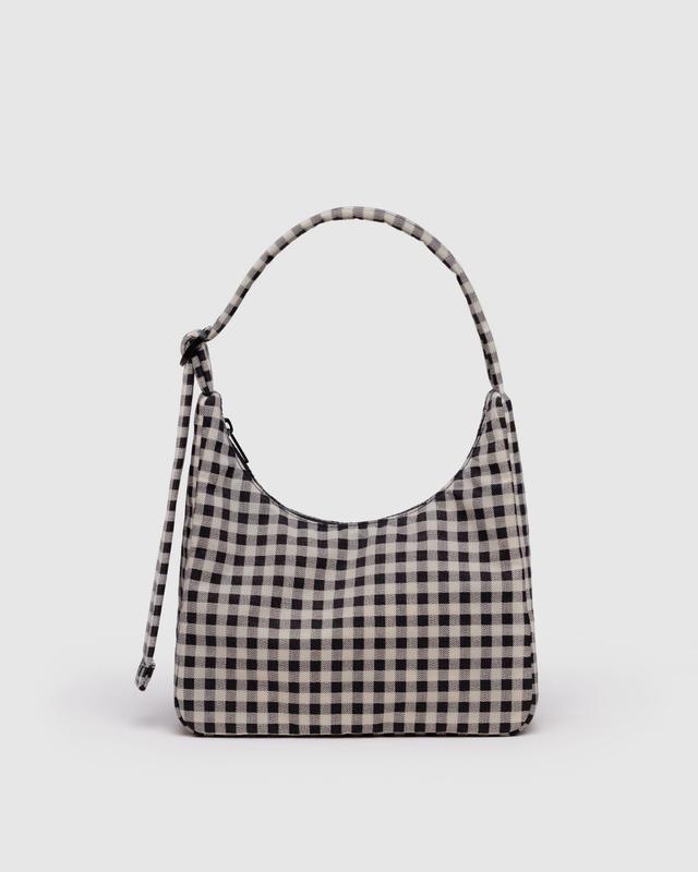 Mini Nylon Shoulder Bag- Black & White Gingham