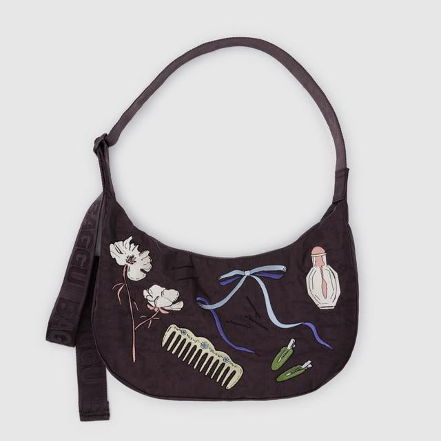 Medium Nylon Crescent Bag- Embroidered Get Ready With Me