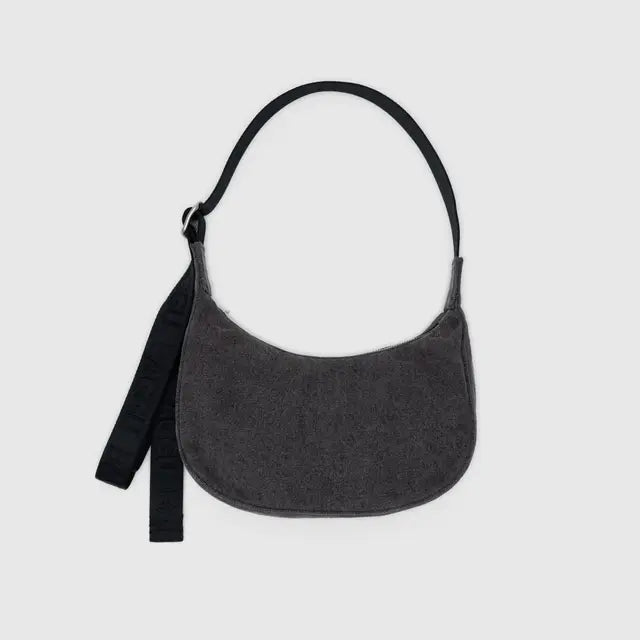 Small Denim Crescent Bag- Washed Black Denim - Tigertree