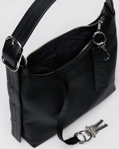 Mini Recycled Leather Shoulder Bag- Black