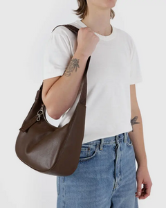 Medium Recycled Leather Crescent Bag- Brown