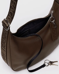 Medium Recycled Leather Crescent Bag- Brown