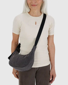 Small Denim Crescent Bag- Washed Black Denim - Tigertree