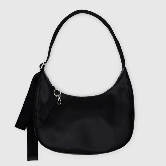 Medium Recycled Leather Crescent Bag- Black