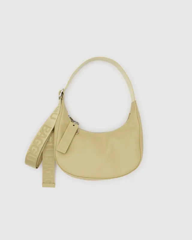 Small Recycled Leather Crescent Bag- Straw