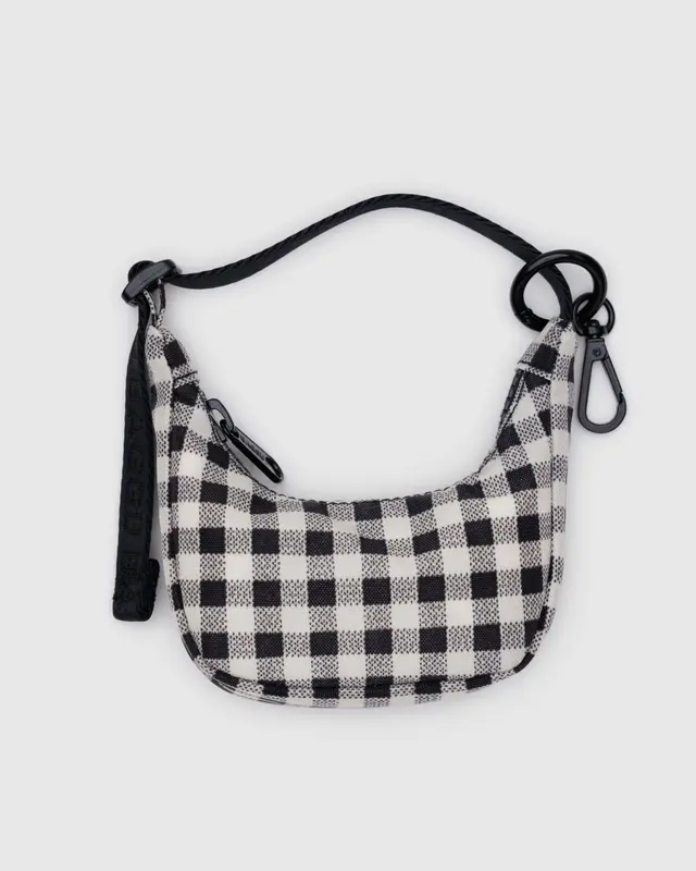 Crescent Bag Charm- Black & White Gingham