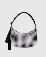 Load image into Gallery viewer, Medium Nylon Crescent Bag- Black &amp;White Gingham

