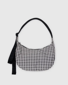Medium Nylon Crescent Bag- Black &White Gingham