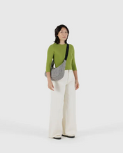 Load image into Gallery viewer, Medium Nylon Crescent Bag- Black &amp;White Gingham
