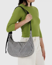 Load image into Gallery viewer, Medium Nylon Crescent Bag- Black &amp;White Gingham
