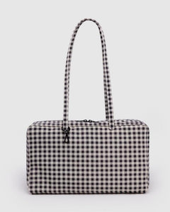 Medium Nylon Bowler Bag- Black +& White Gingham - Tigertree