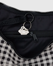 Load image into Gallery viewer, Medium Nylon Crescent Bag- Black &amp;White Gingham
