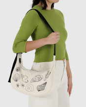 Load image into Gallery viewer, Medium Nylon Crescent Bag- Embroidered Shells
