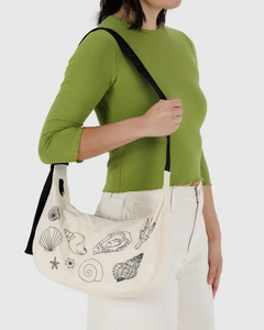 Medium Nylon Crescent Bag- Embroidered Shells