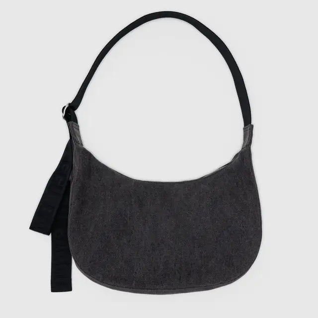 Medium Denim Crescent Bag- Washed Black Denim - Tigertree