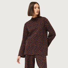 Load image into Gallery viewer, Brown &amp; Navy Floral Mockneck Top
