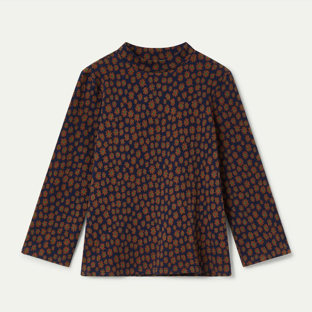 Brown & Navy Floral Mockneck Top