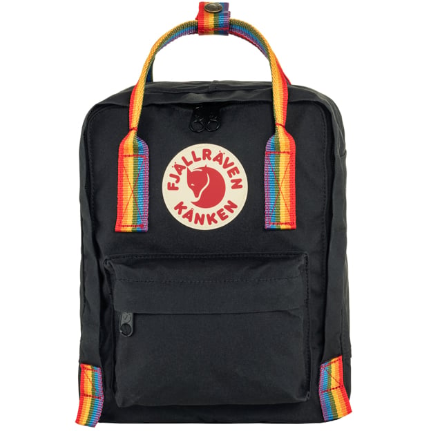 fjallraven backpack mini black stripe Fjallraven Kanken Rainbow Mini Backpack Black-Rainbow Pattern