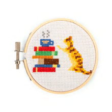 Load image into Gallery viewer, Mini Cross Stitch Embroidery Kit- Cat With Books
