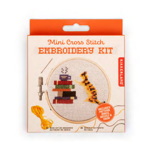 Mini Cross Stitch Embroidery Kit- Cat With Books