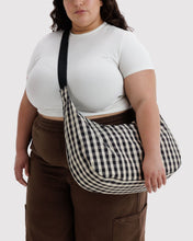Load image into Gallery viewer, Large Nylon Crescent Bag - Black and Cream Gingham
