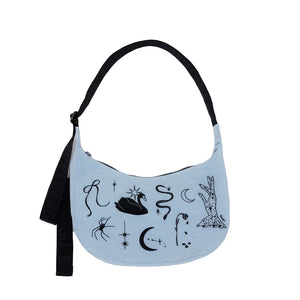 Medium Nylon Crescent Bag - Embroidered Ballet Icons