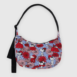 Medium Nylon Crescent Bag - Floral Snoopy