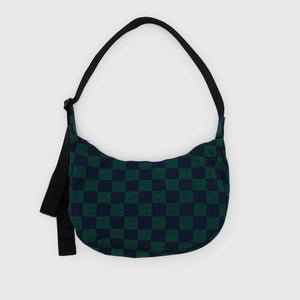 Medium Nylon Crescent Bag - Navy Green Check