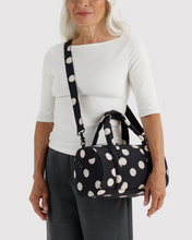 Load image into Gallery viewer, Nylon Duffle Bag - Black and Cream Polka Dot
