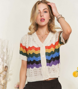 Rainbow Crochet Button Top - Tigertree