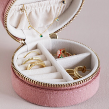 Load image into Gallery viewer, Rose Pink Velvet Round Travel Jewellery Case
