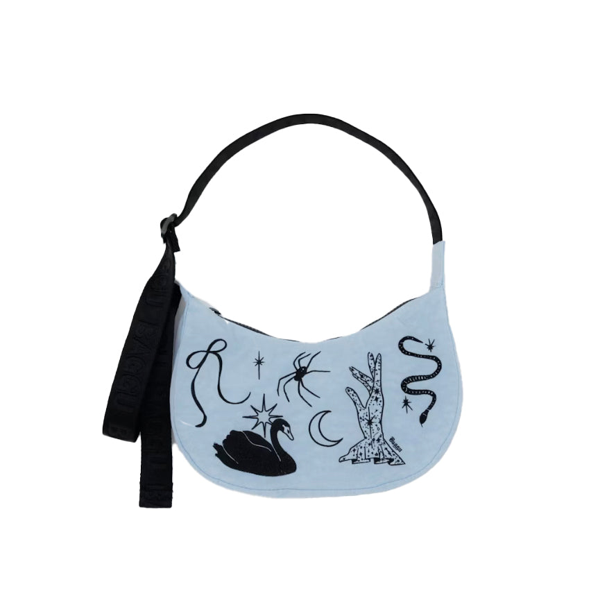 Small Nylon Crescent Bag - Embroidered Ballet Icons