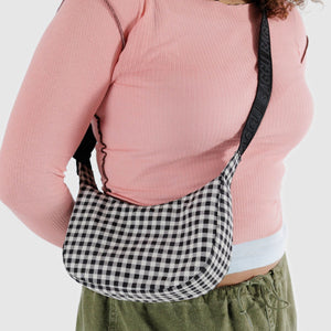 Small Nylon Crescent Bag - Black & White Gingham