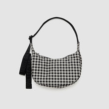 Load image into Gallery viewer, Small Nylon Crescent Bag - Black &amp; White Gingham
