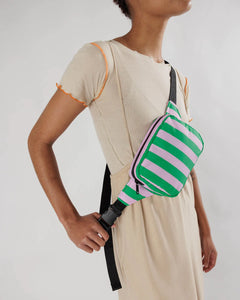 Puffy Fanny Pack - Pink Green Awning Stripe - Tigertree